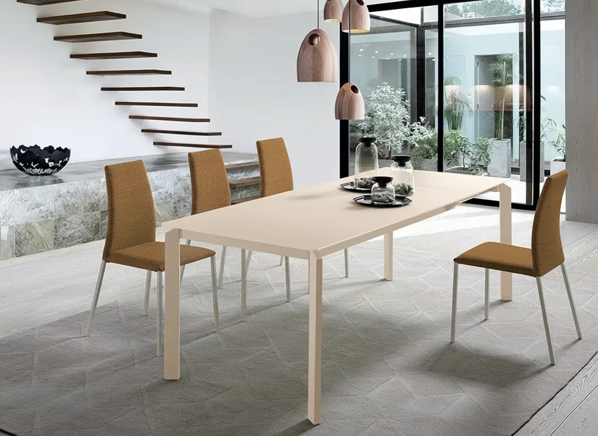 Mesa Fija Tarik Cristal (Cristal óptico Lino - Metal Lino)