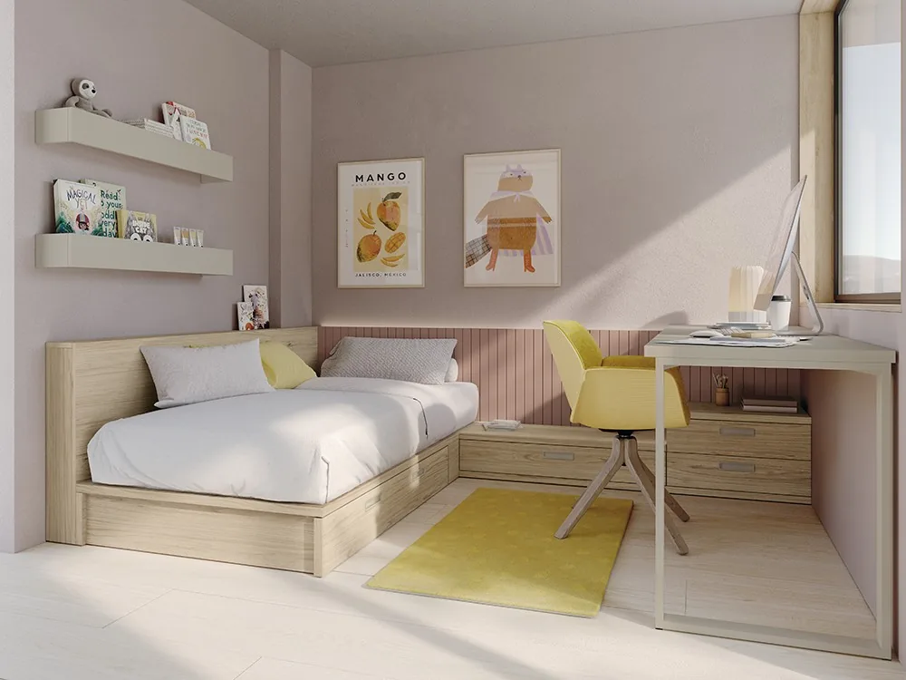 [15064] Cama con escritorio Juno 21
