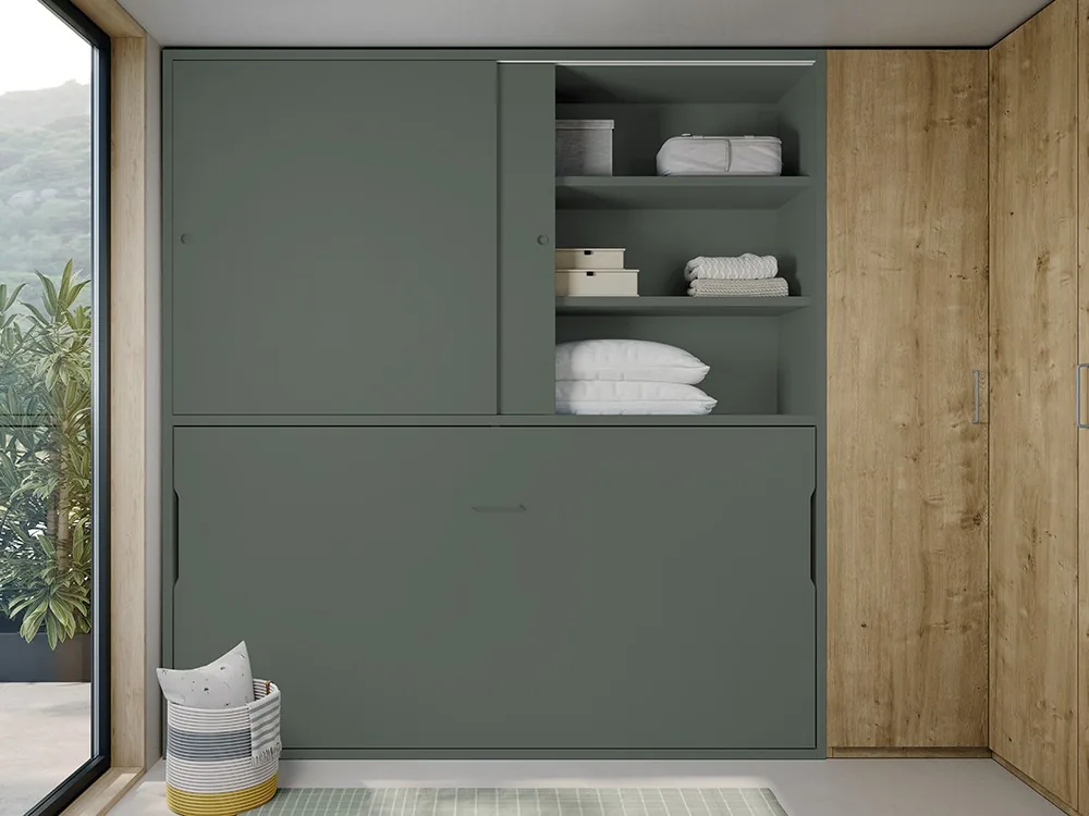 Cama abatible con armario 105cm Juno 39 (Moss)