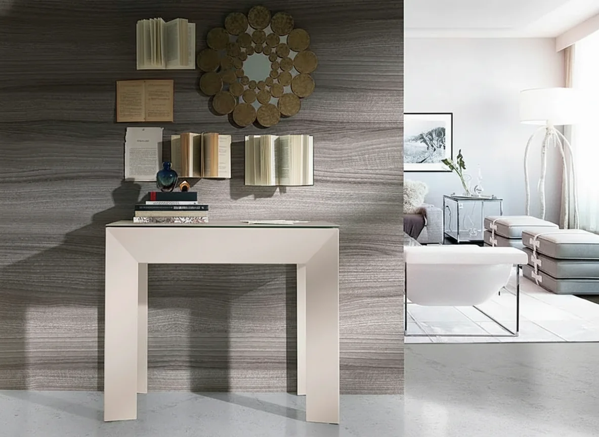 Mesa Consola Extensible Rivera Porcelánico (Lino)