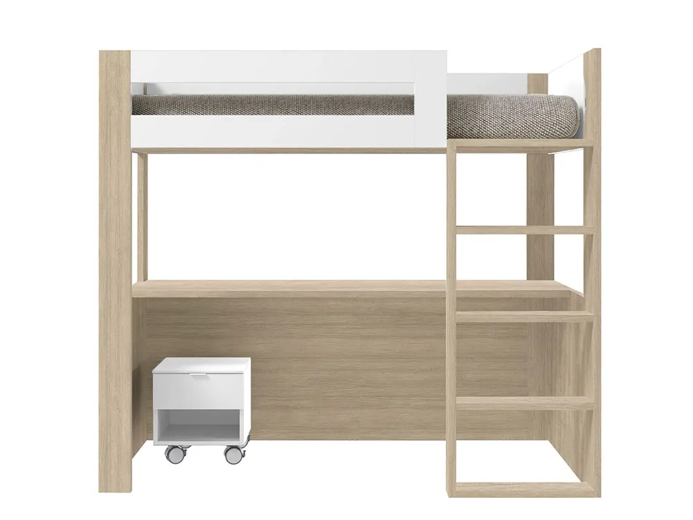 Cama alta con escritorio Pixi (Blanco)