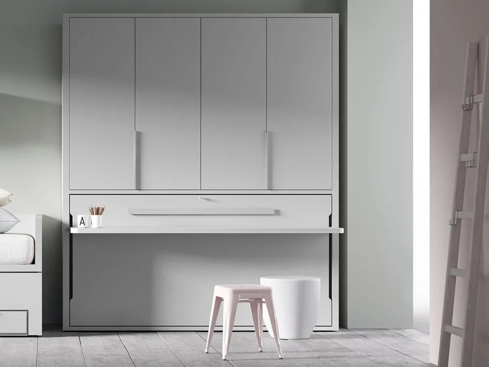 Cama abatible horizontal 90cm con armario y escritorio Nido12