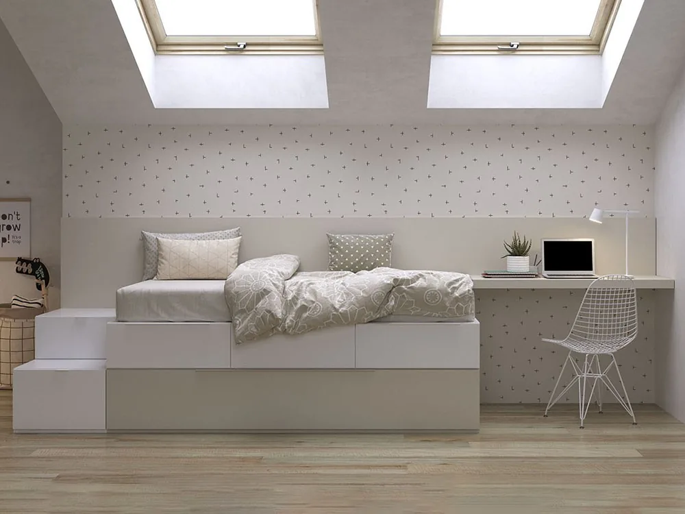 Dormitorio con cama nido y zona de estudio Nido Pro 03