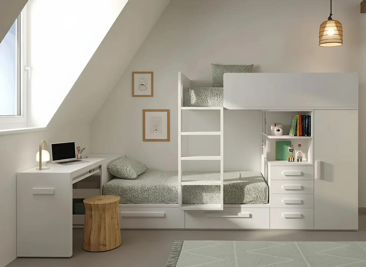 Litera tren con mesa deslizante Nido Max 06 (Blanco)